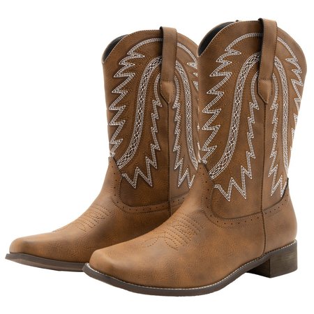 SEARCHERS Brown Cowboy Boots for Men Square Toe Embroidered Western Boot SC200917BRXL